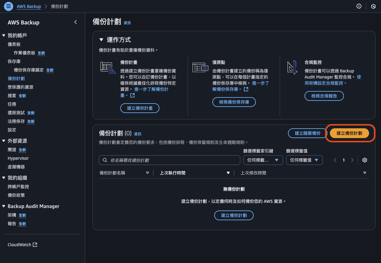 AWS Backup 建立備份計畫