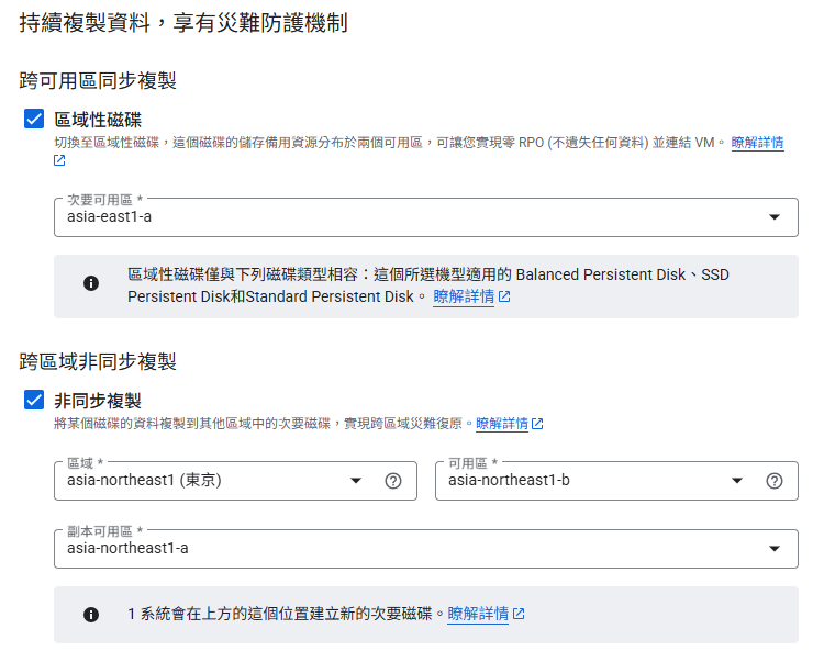 Google Cloud Engine 跨可用區同步複製及跨區域非同步複製